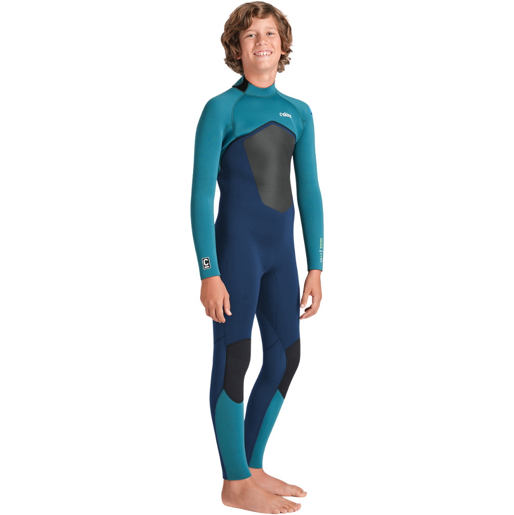 2026 C-Skins Junior Nuwave Legend 4/3mm Back Zip Wetsuit C-NLE43JBZ - Bluestone / Emerald / Lime